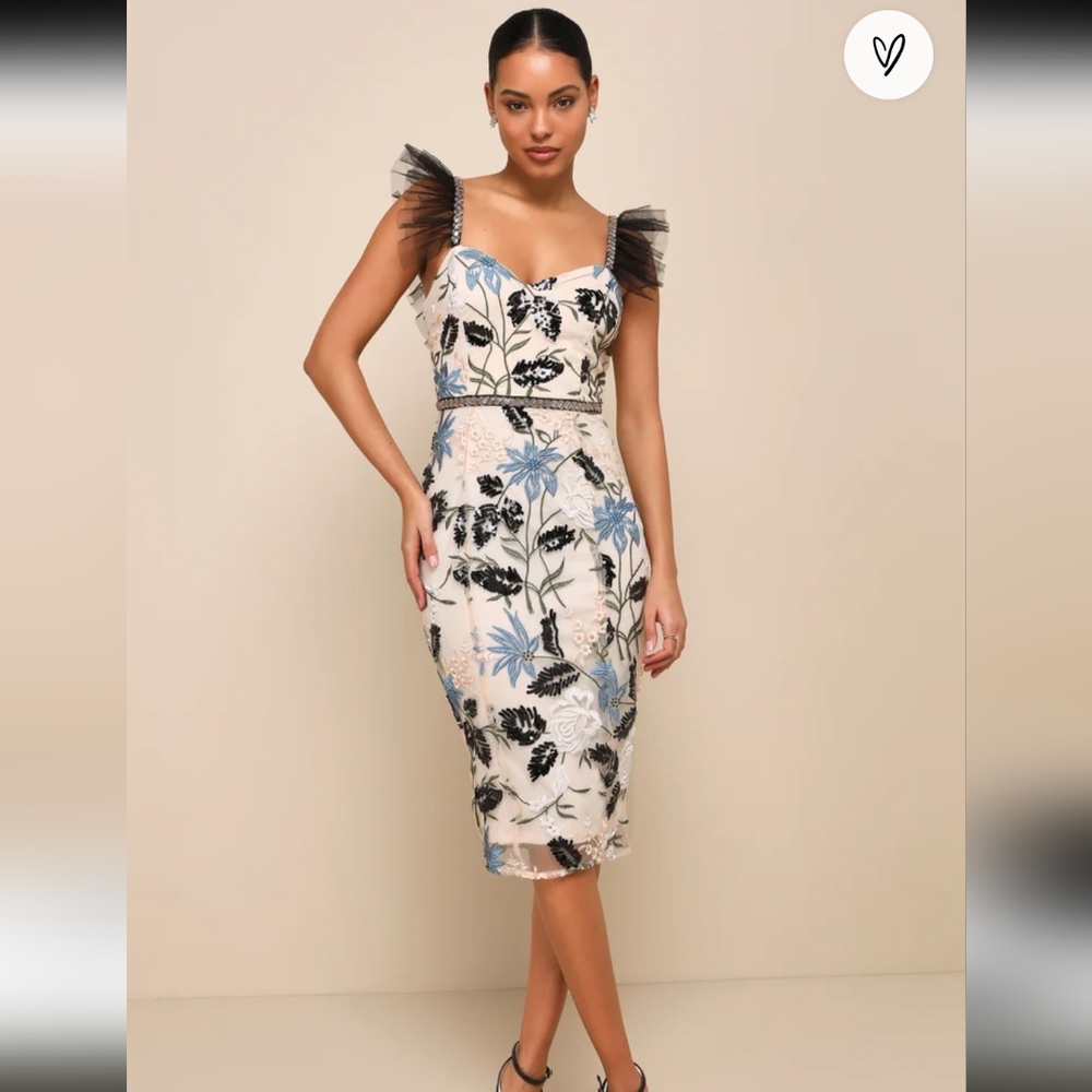 NEW Lulu's Embroidered Sequin Bodycon Midi Dress